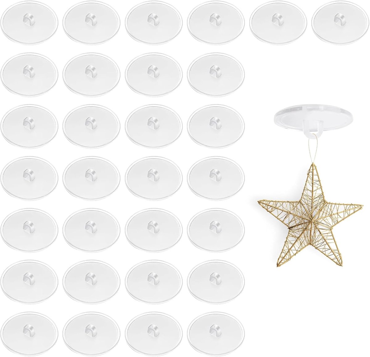 30 stuks plafondhaken, zelfklevende haken, plafondhaken, zonder boren, voor keuken, badkamer, muur, deur, plafond, om op te hangen, kerstdecoratie aan het plafond, zelfklevende bevestiging