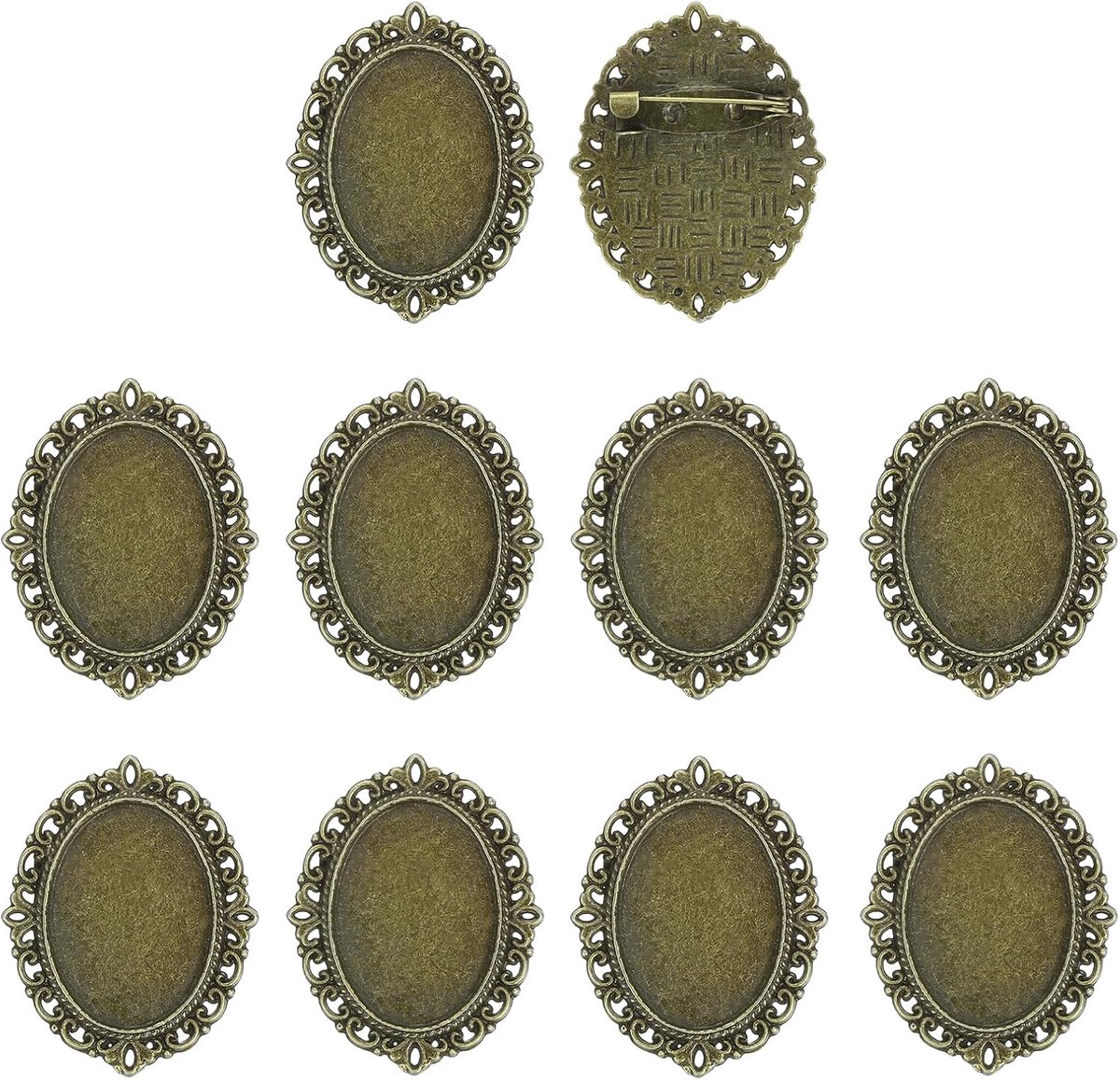10 stuks cabochon Brooch, 25 x 18 mm, legeringsvindingen, ovale pennen, vintage setting braakpinnen voor doe-het-zelf sieraden, maken, hangers, fotohandwerk, kanten stijl, brons