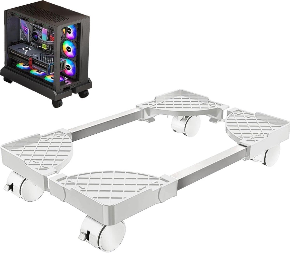 CPU-standaard, universele CPU-standaard met vier wielen, geschikt voor pc tower computerstandaard, computer desktop, wit