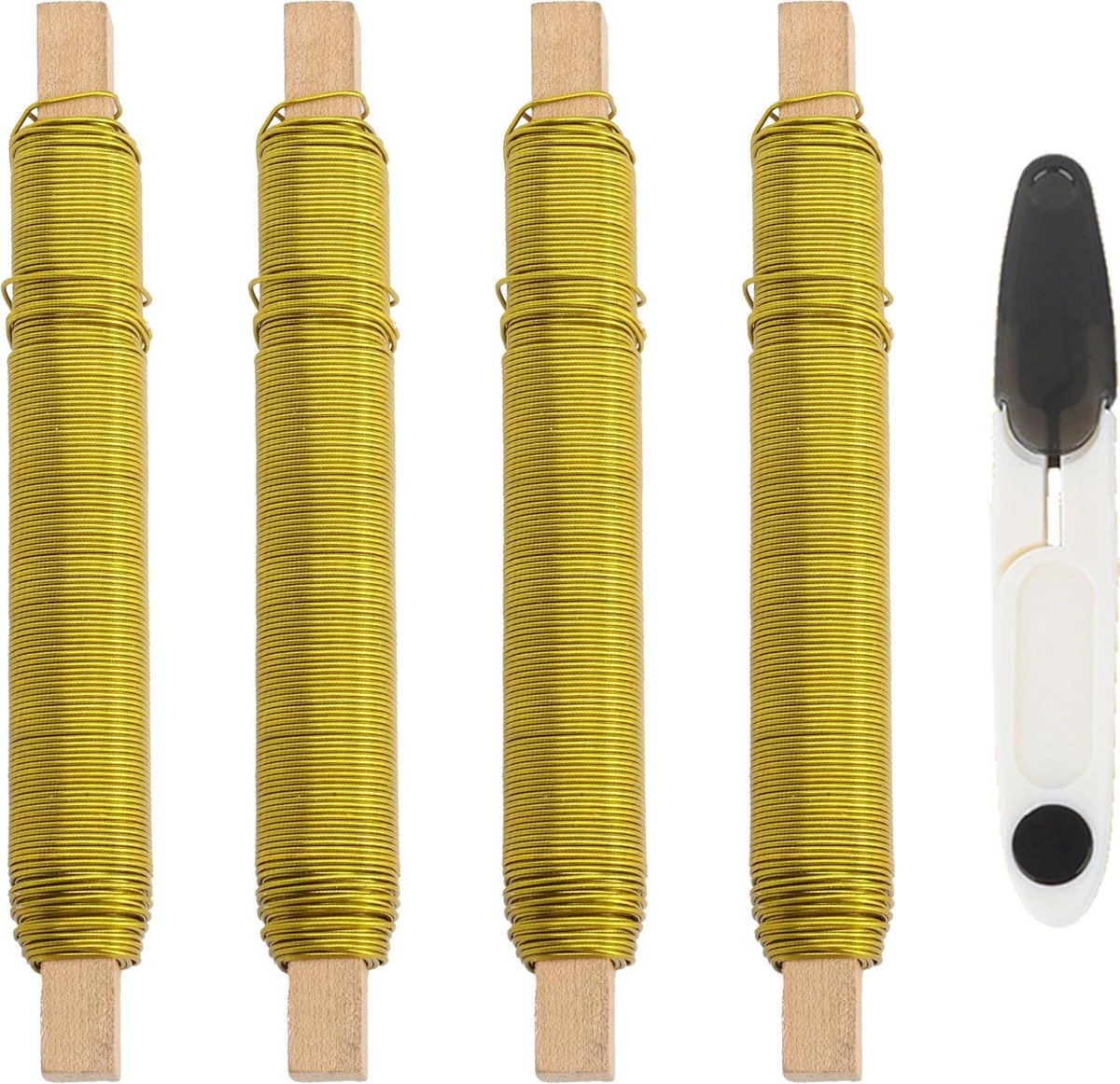 Draad verzinkt goud 0,7 mm, knutseldraad, dun, elk 30 m, zachte wikkeldraad, los op houten wikkels om te knutselen, binddraad goud voor bloemistiek, boeket, krans, doe-het-zelf