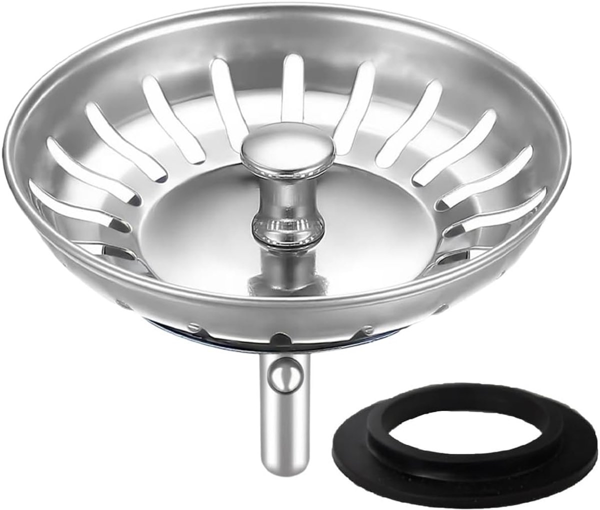 afvoerstop, 80 m zeef, afvoerstop, roestvrij stalen wastafelstop, gootsteenaccessoires, gootsteenzeef, spoelbakstop