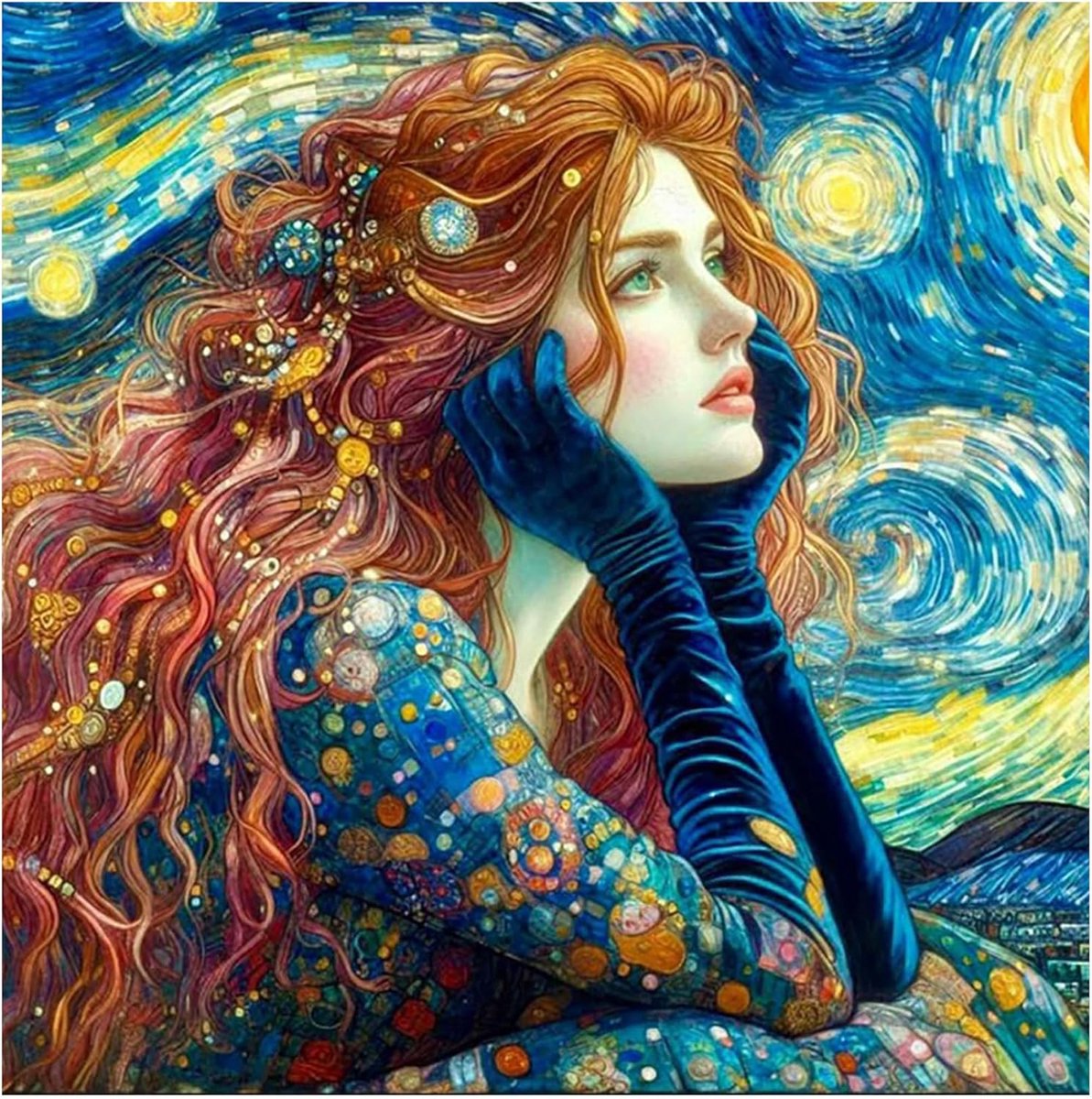 Sterrenhemel meisje diamant schilderij kunstkits voor volwassenen, 5D Diamond Art Painting Kits, volledige boor schilderij strass borduurwerk foto's voor beginners, edelstenen ambachten voor