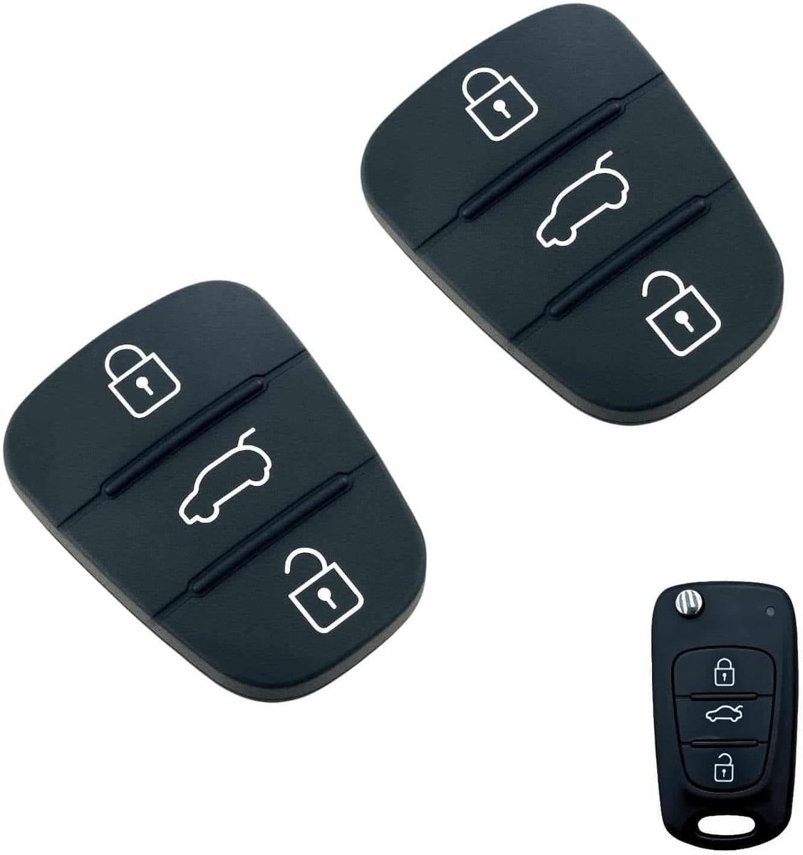 2 stuks, toetsenveld, 3 toetsen, compatibel met Hyundai i10, i20, i30, ix20, ix35, Kia Sportage, Ceed Soul Venga, vervangende rubberen sleutelbehuizing, duurzaam en beschermend voor