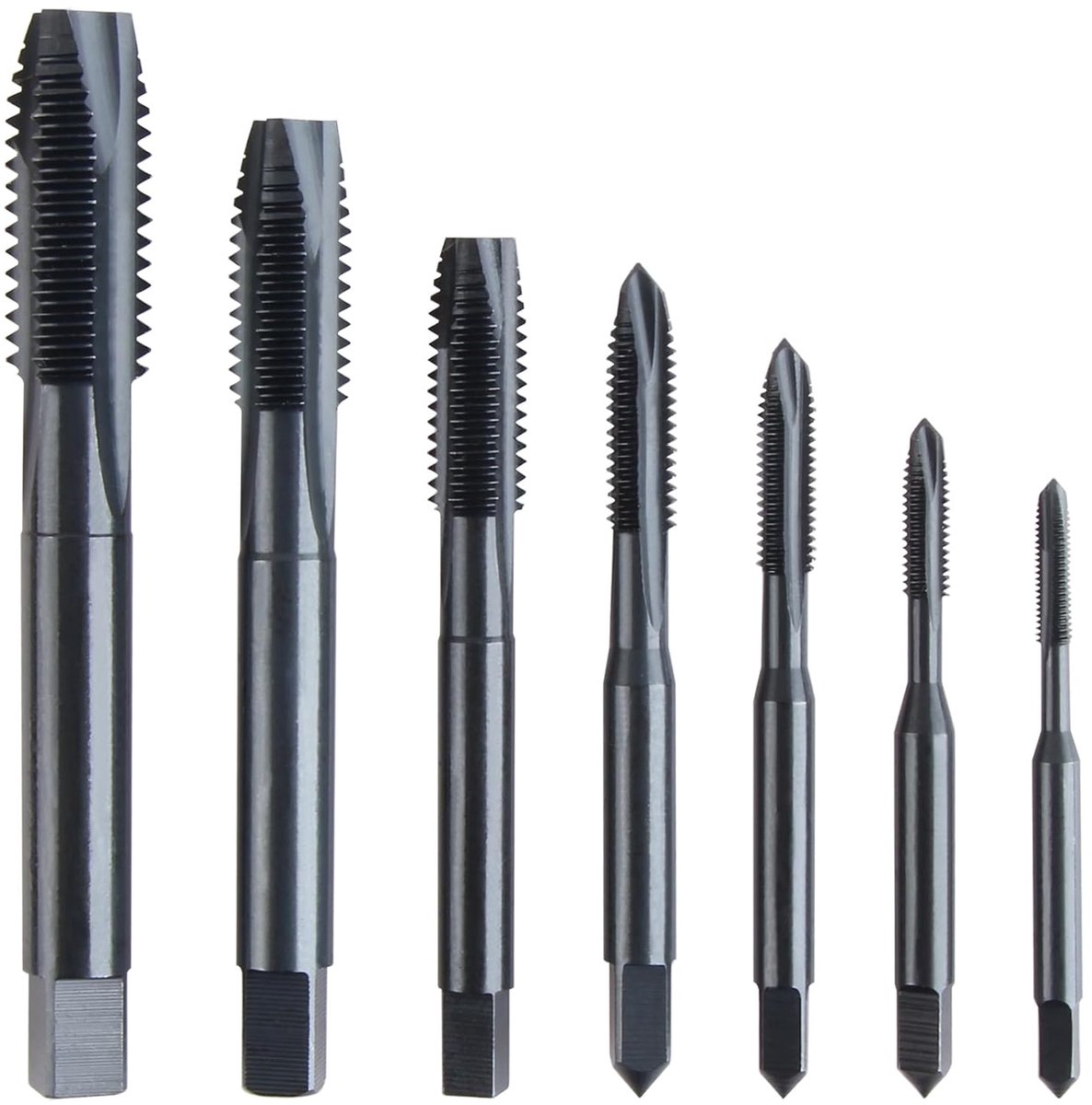 7 stuks, M3-M12, HSS nitreeren, schroefbitset, metrische schroefdraad, insnijdraadboor, kant-en-klare snijmachine, bit voor het snijden van schroefdraad (zwart)