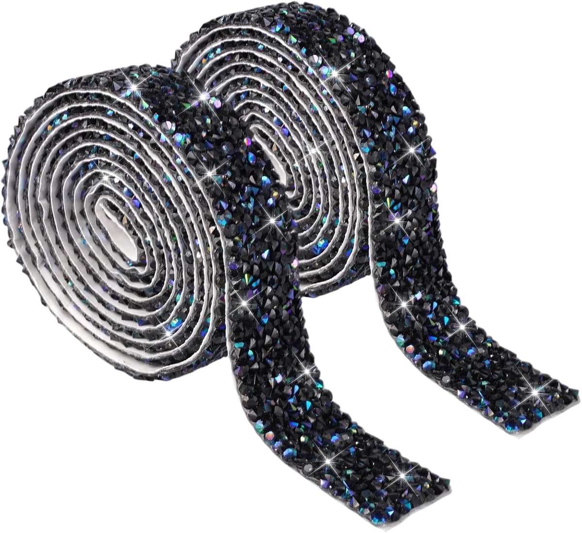 2 banden strassband zelfklevend zwart kristallen glitterstenen | Bling strassband voor doe-het-zelf kleding en bruiloft. Geschikt voor handwerk en geschenkdecoratie