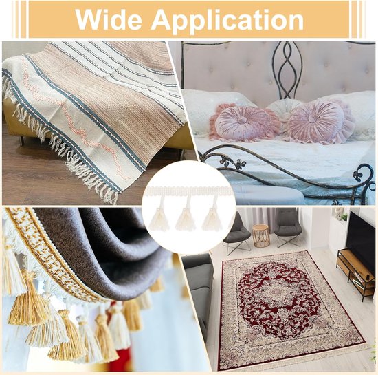 10 yards kwastjes, franjes, 4,5 cm kwastjes, franjes, kanten afwerkingsband, naaien, franjes, voor naaiwerk, woondecoratie, kleding, beddengoed, gordijnen, beige — afbeelding 4