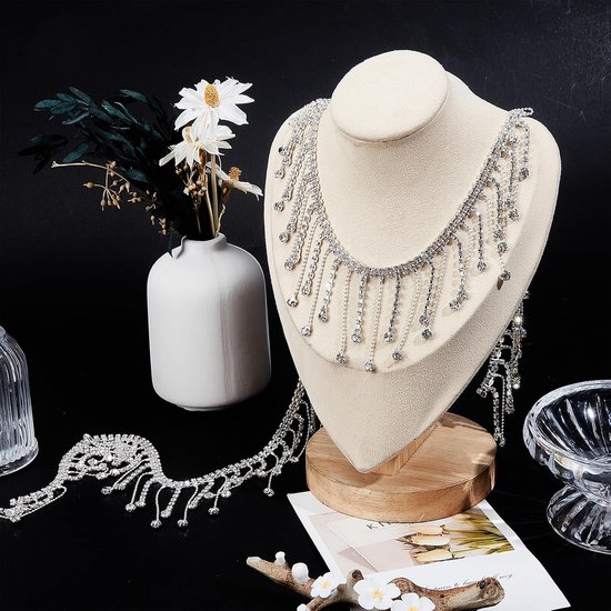 1 Yard Strass Franje Bord Diamant Kristal Riem Kwastlint Glinsterende Zilverkleurige Parelfranje Bord Voor DIY Sieraden Naaien Kleding En Bruiloft Decoratie — afbeelding 3