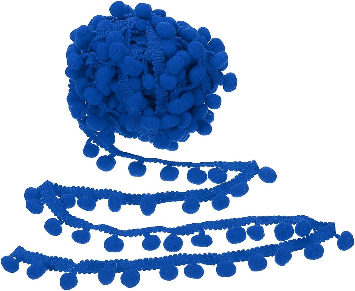 10 Yard x 3,5 cm Pom Pom Ball Fringe Trim, 1 rol geborduurde pompons trim lint mini bal kwastje kant accessoire voor naaien doe-het-zelf ambachten huis gordijn decoratie, saffierblauw