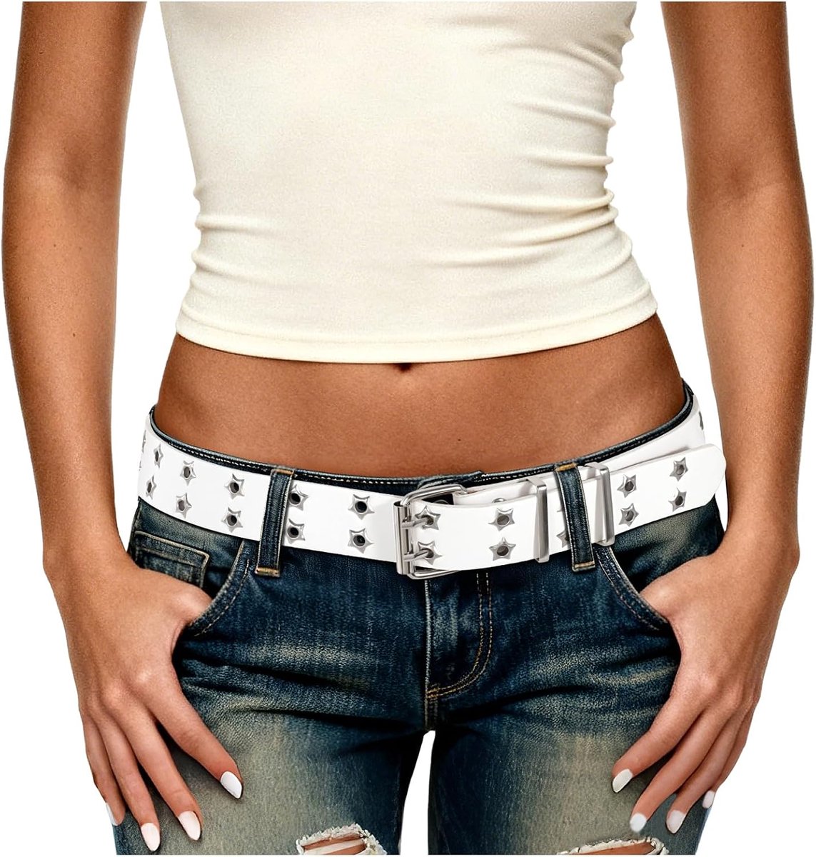 Y2K Punk-riem voor dames, dubbele gaten, riem met stergat, gothic, leren riem voor jeans, cosplay, hiphop, rok