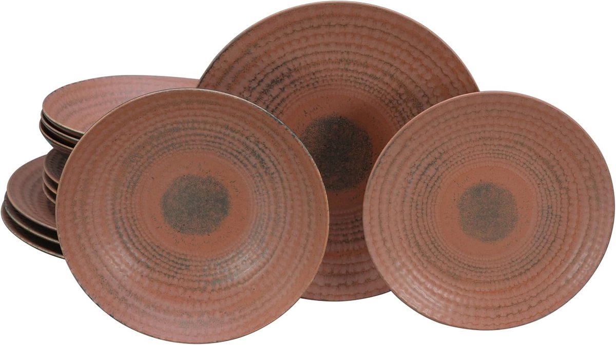 24859, serie Napel Terra, 12-delige serviesset voor 4 personen, bordenset van aardewerk, vaatwasser- en magnetronbestendig, Made in Europe