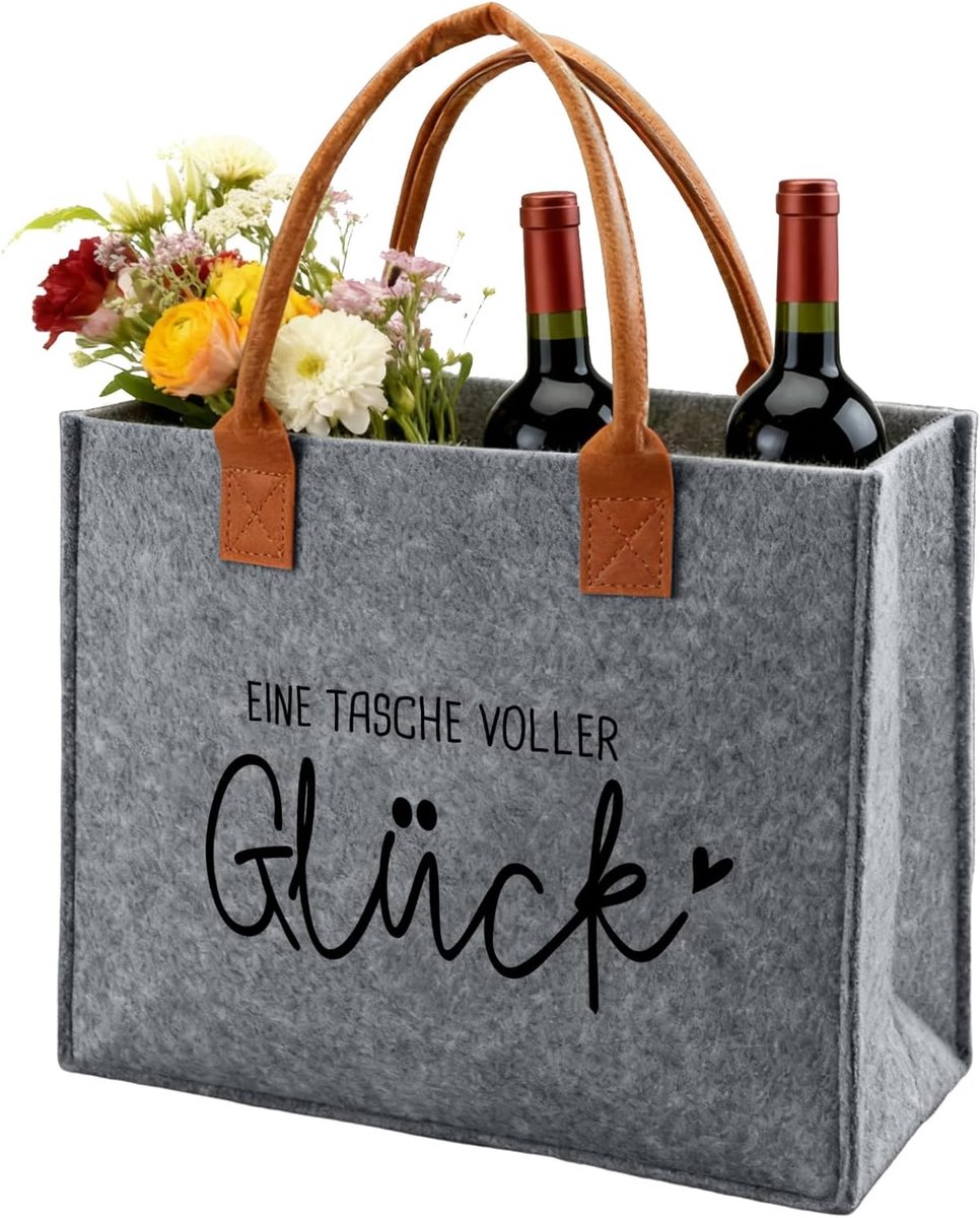 Vilttas voor dames, met spreuk, een tas vol geluk, vilten shoppertas voor vrouwen, vrienden voor verjaardag, vakantie, feest, verhuizing