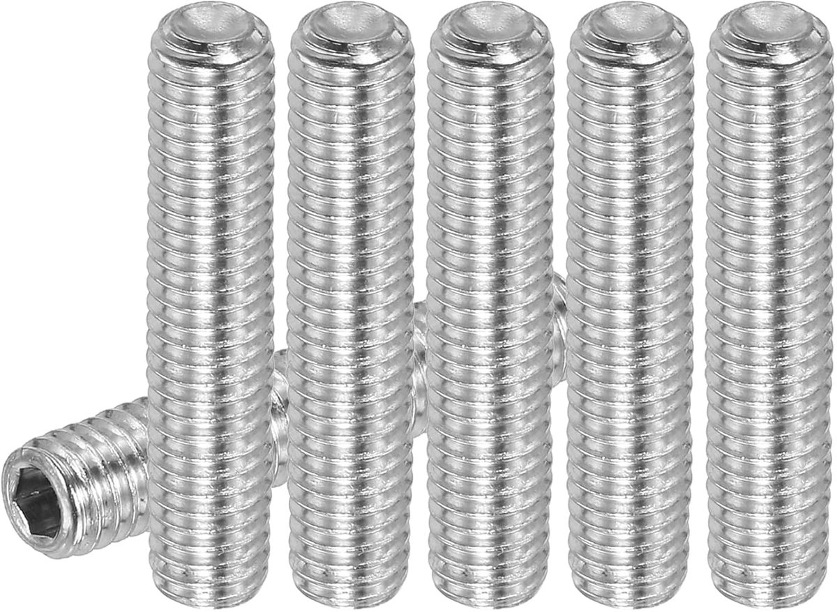 Set van 30 stuks Madenschroeven M6 x 40mm, 304 roestvrij staal Madenschroeven set voor deurklinken, houders, meubels, lampen, kranen, reparaties, zilveren binnenzeskant draadstiften