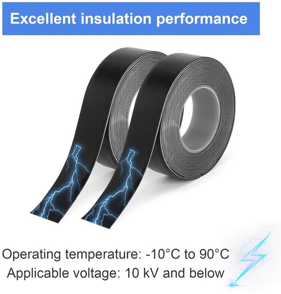 Isolatietape, 2 rollen, hoogspanning, 10 kV, waterdichte schaar, bevat 5 m x 23 mm x 0,8 mm dik hechtend, voor huis, tuin, auto, kabel, bouwplaats, outdoor, camping, outdoor — afbeelding 2