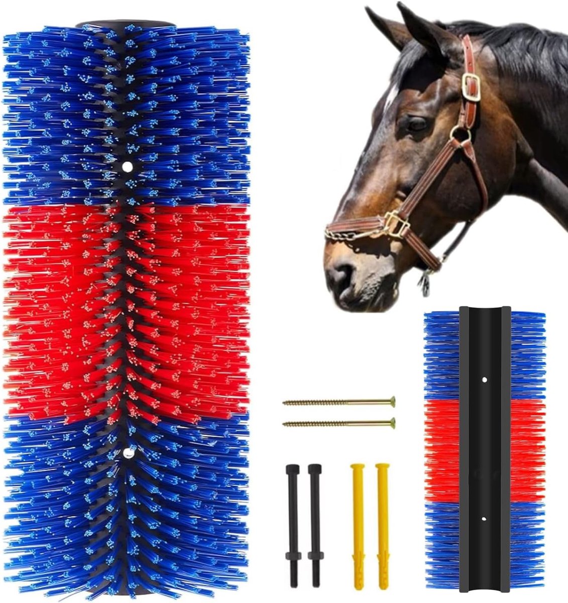 paarden voor vee, koeienborstel, runderschraper, paardenborstel, manenborstel, wortelborstel voor paardenverzorging, massageborstel voor huisdieren, koeien, schapen, varkens (blauw-rood