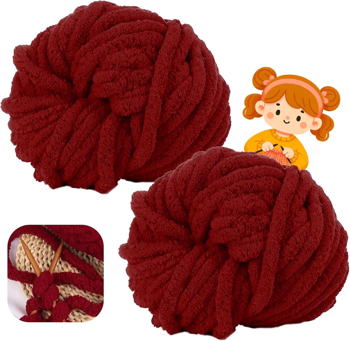 wolgaren, 500 g (250 g x 2) ca. 54 m,XXL grof gebreid, zacht wolgaren voor breien, wol voor haken en breien, sjaalmuts (35 Jujube)