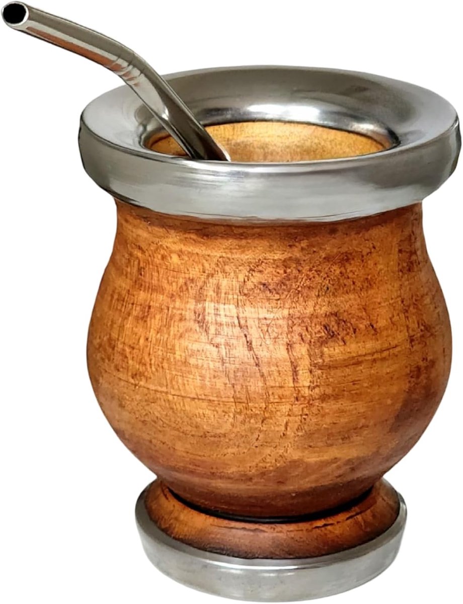 matte mok, handgemaakt van breadfruithout met rand en roestvrijstalen voet, mat met gloeilamp, Gourd matte Mok
