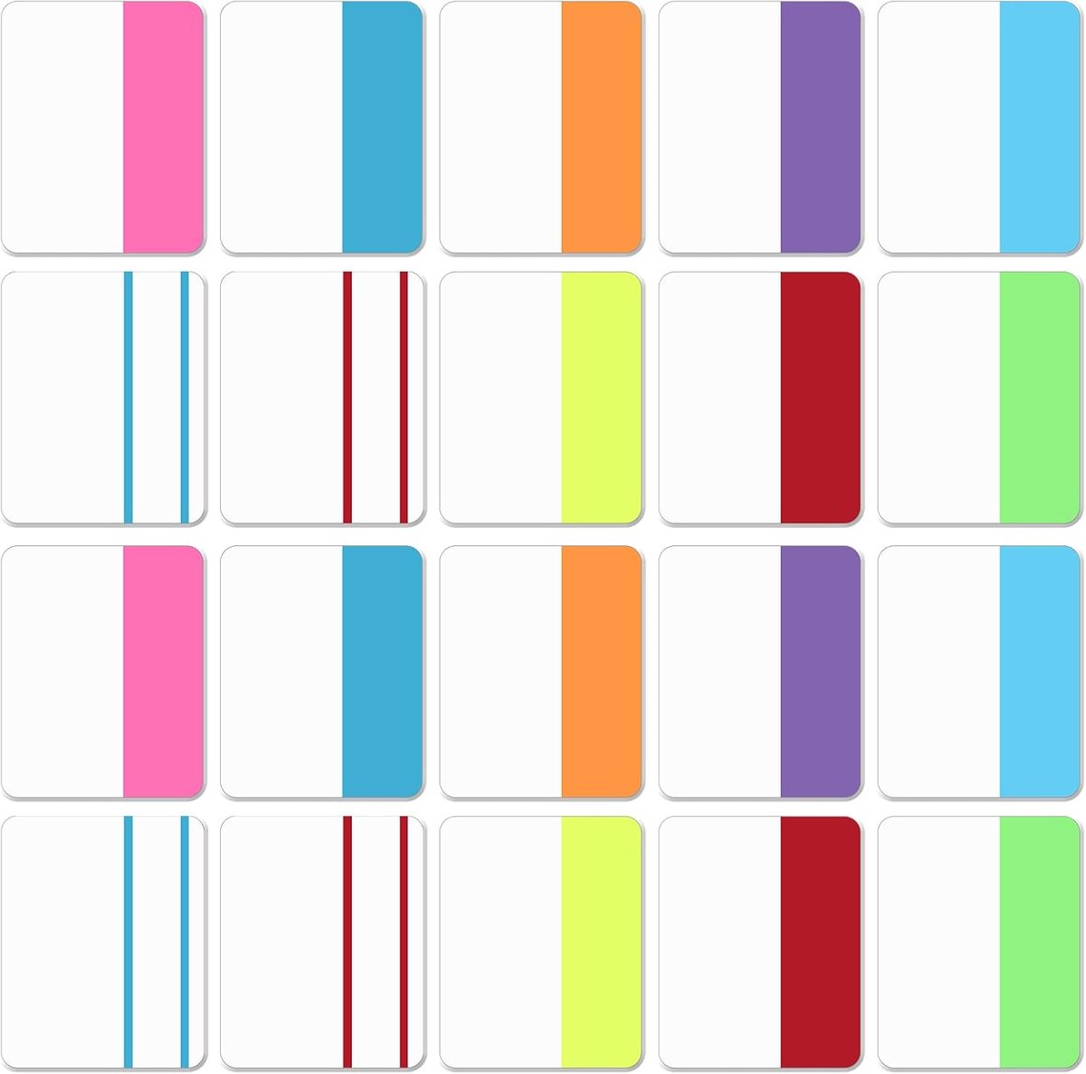 Zelfklevende markeerstiften, indextabs in 10 kleuren, zelfklevende bladwijzers voor kantoor, school en thuis, waterdichte en beschrijfbare plakbriefjes, 20 sets, 4,1 x 5,1 cm