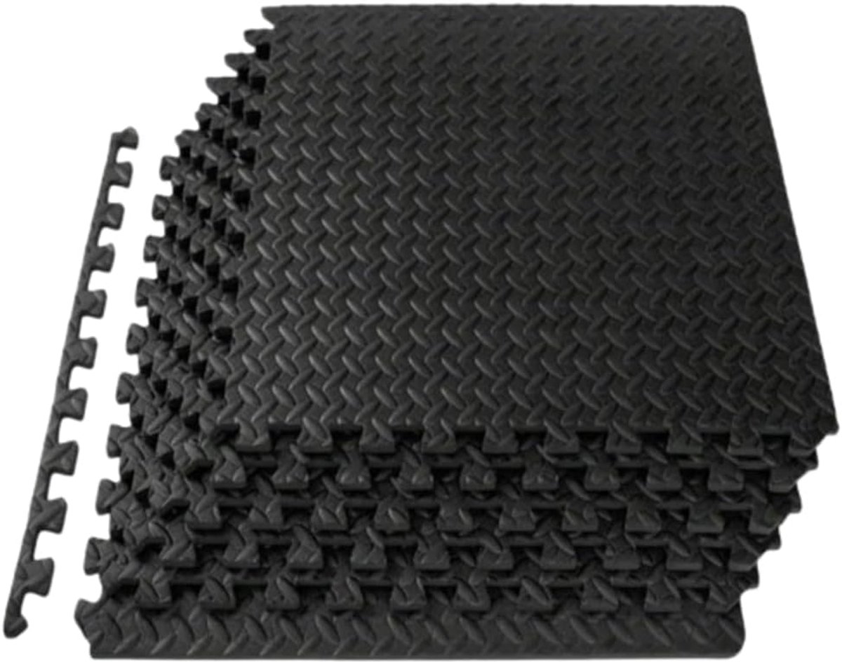 Puzzel oefenmat ½ inch, EVA in elkaar grijpende schuim vloertegels voor thuisgymnastiek, mat voor thuistrainingsapparatuur (Zwart - 1/2 inch - 12 vierkante voet - 12 tegels)