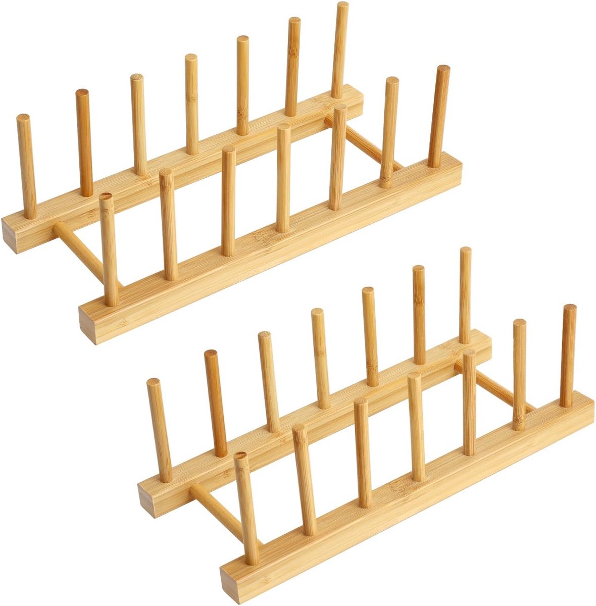 Bordenrek houder voor keukenkasten, bamboe hout, snijplank, dienblad, servies, rek, standaard, afdruiprek, keukenkast, organizer voor borden, kopjes, pannendeksels