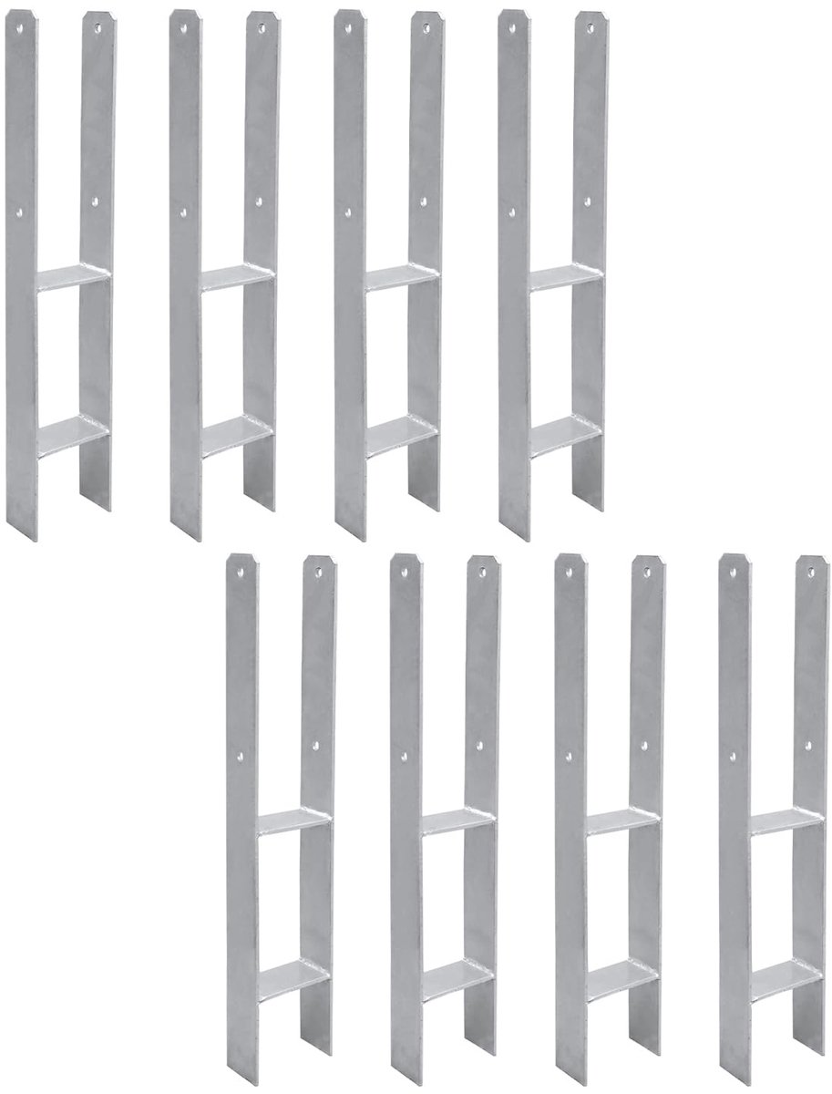 8 x H-paalanker, 101 mm, H-paalhouders voor hek- en houten palen, robuuste H-ankers voor tuinhek, carport, paviljoen en houtbouwprojecten (101 x 600 mm)