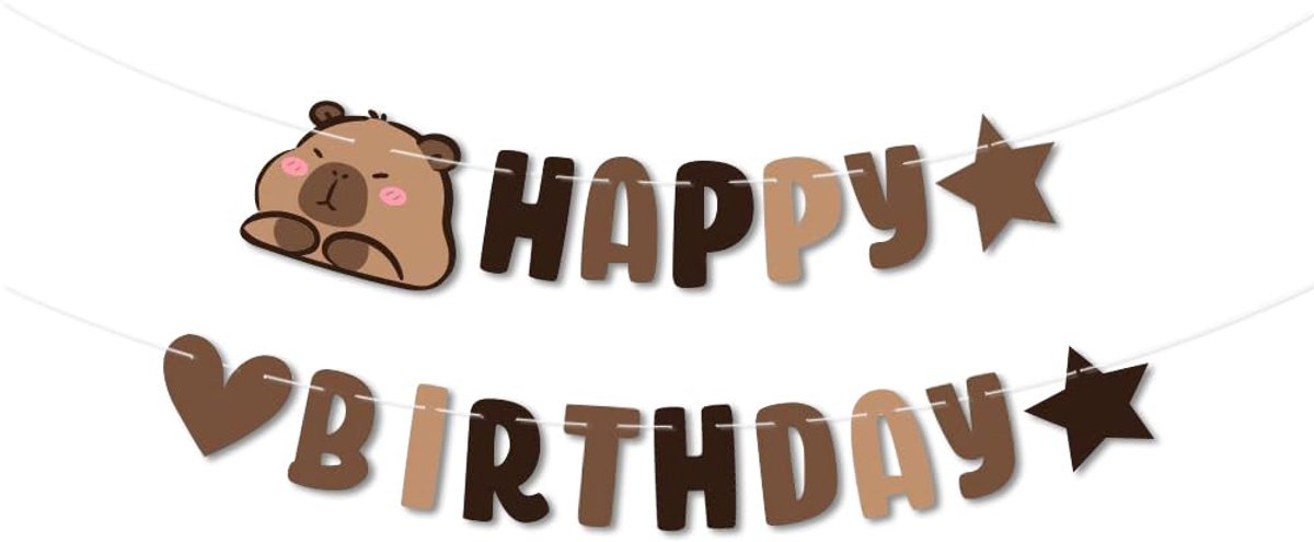 Capibara Banner, schattige Capibara's Happy Birthday Party Decoraties Cartoon Capy met ster Liefde Hart Hangende Vlaggenlijn Slinger voor Jongens Meisjes Kinderen Capibara Liefhebbers