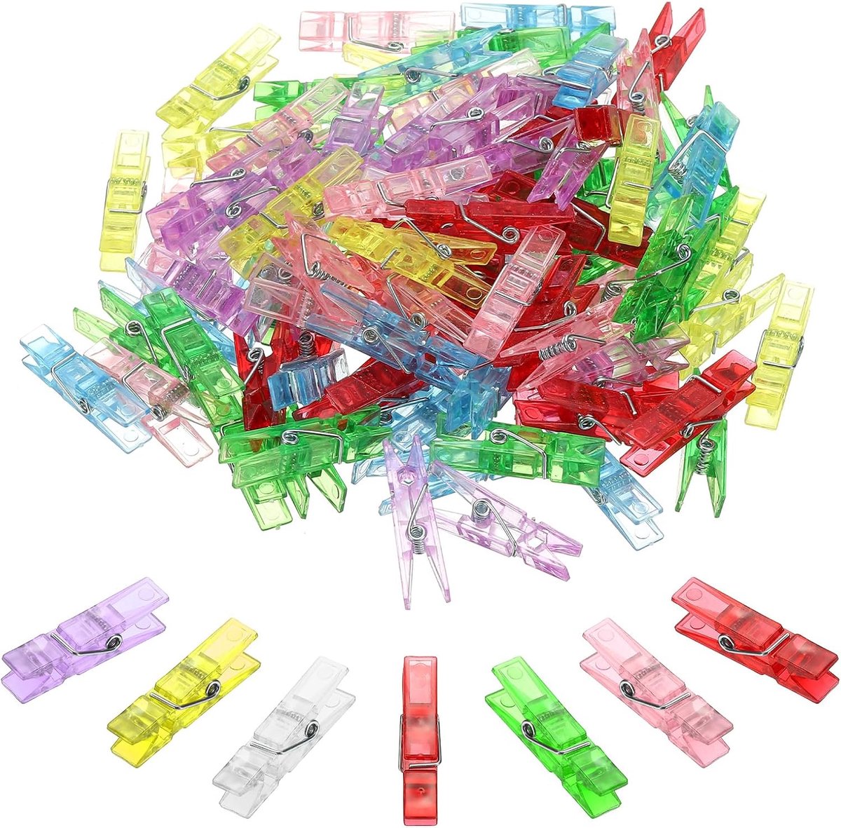Wasknijpers, 100 stuks mini kleurrijke plastic kledingclips, sterke grip fotoclips voor foto's, hangende kleding, decoratieve ambachten, veelkleurig