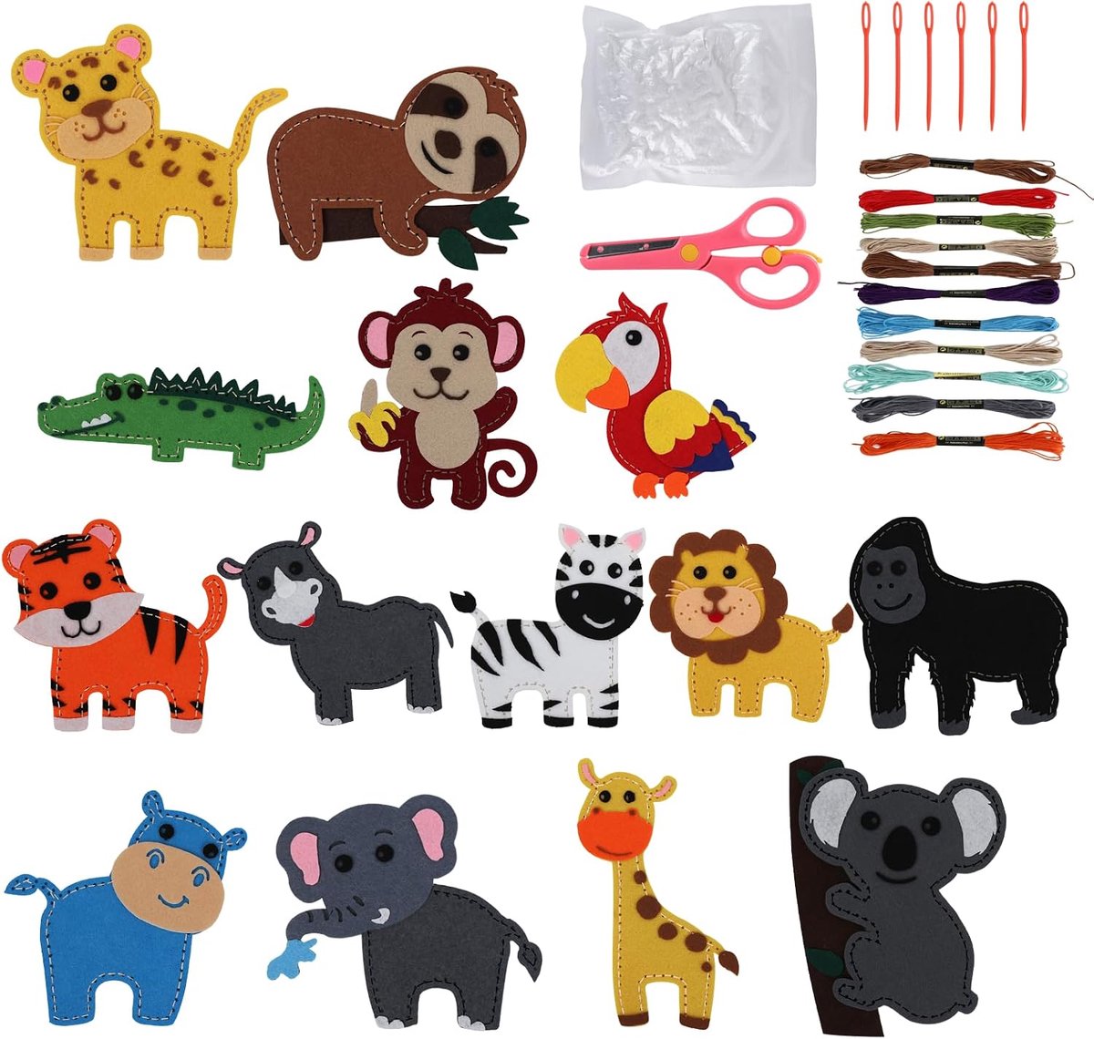 14 stuks naaiset voor kinderen, vilten bosdieren, knutselset, knutselset voor kinderen vanaf 6 jaar, doe-het-zelf vilten starterset met viltdieren en accessoires, dierennaaiset, naaien, speelgoed