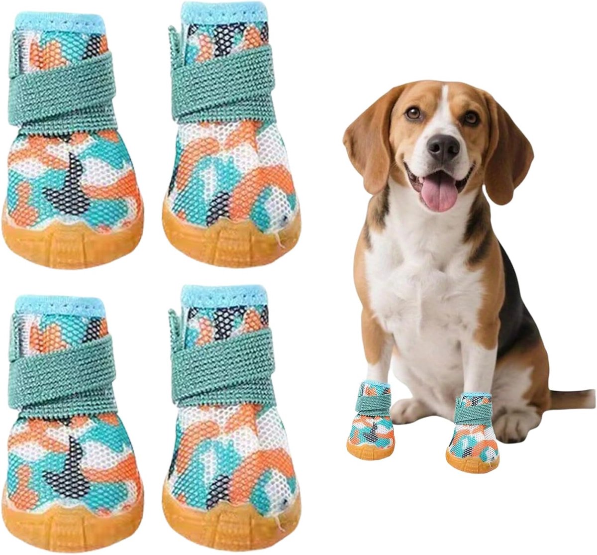 Schoenen, pootbescherming voor kleine honden, zomer, ademende hondenlaarzen met antislip rubberen zool, hondenschoenen, pootbescherming voor warme straten, wandelen, outdoor, groen, XL