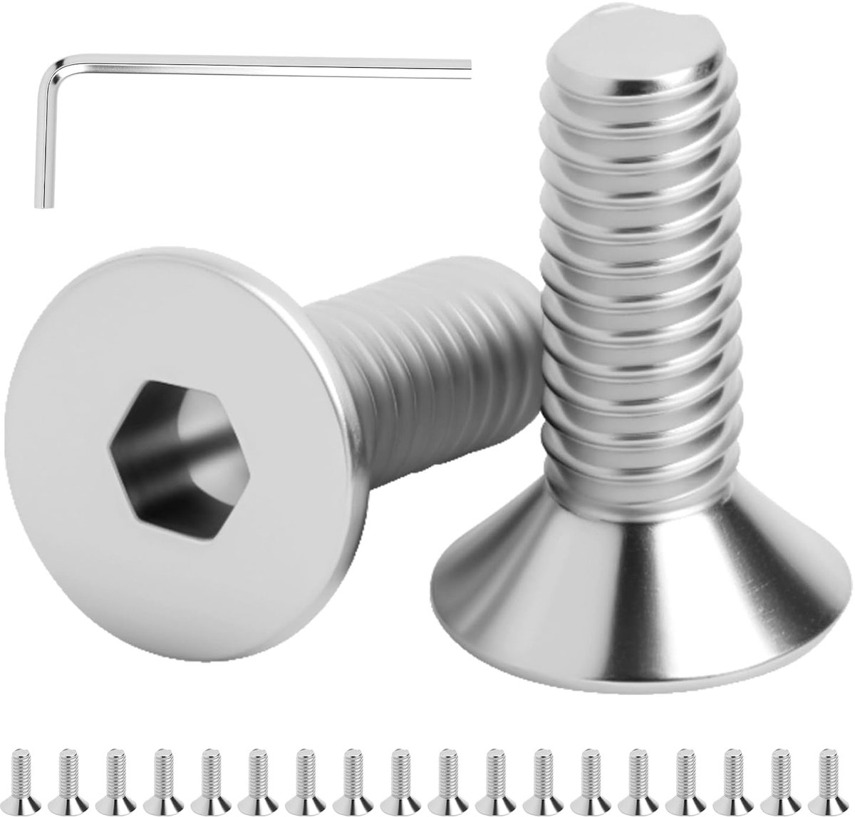 20 stuks M4 schroevenset, verzonken kopschroeven M4, roestvrijstalen schroeven met verzonken kop met binnenzeskant schroeven, volledige schroefdraad, machineschroeven, platte kopschroeven, met