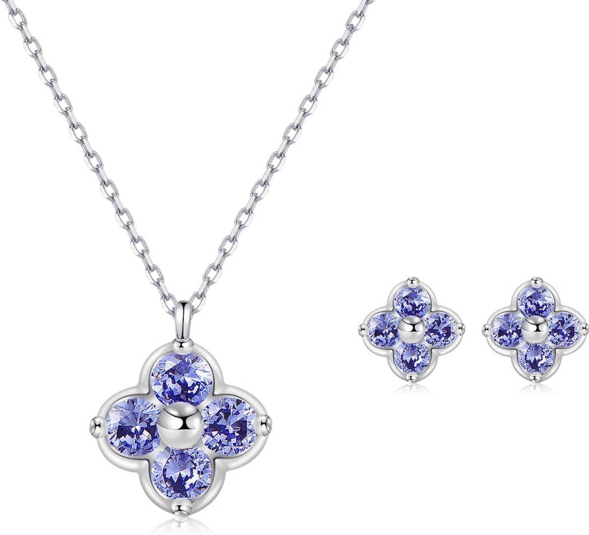Ketting en oorknopjes met klavertjevier Geboortesteencollectie Een ideaal cadeau