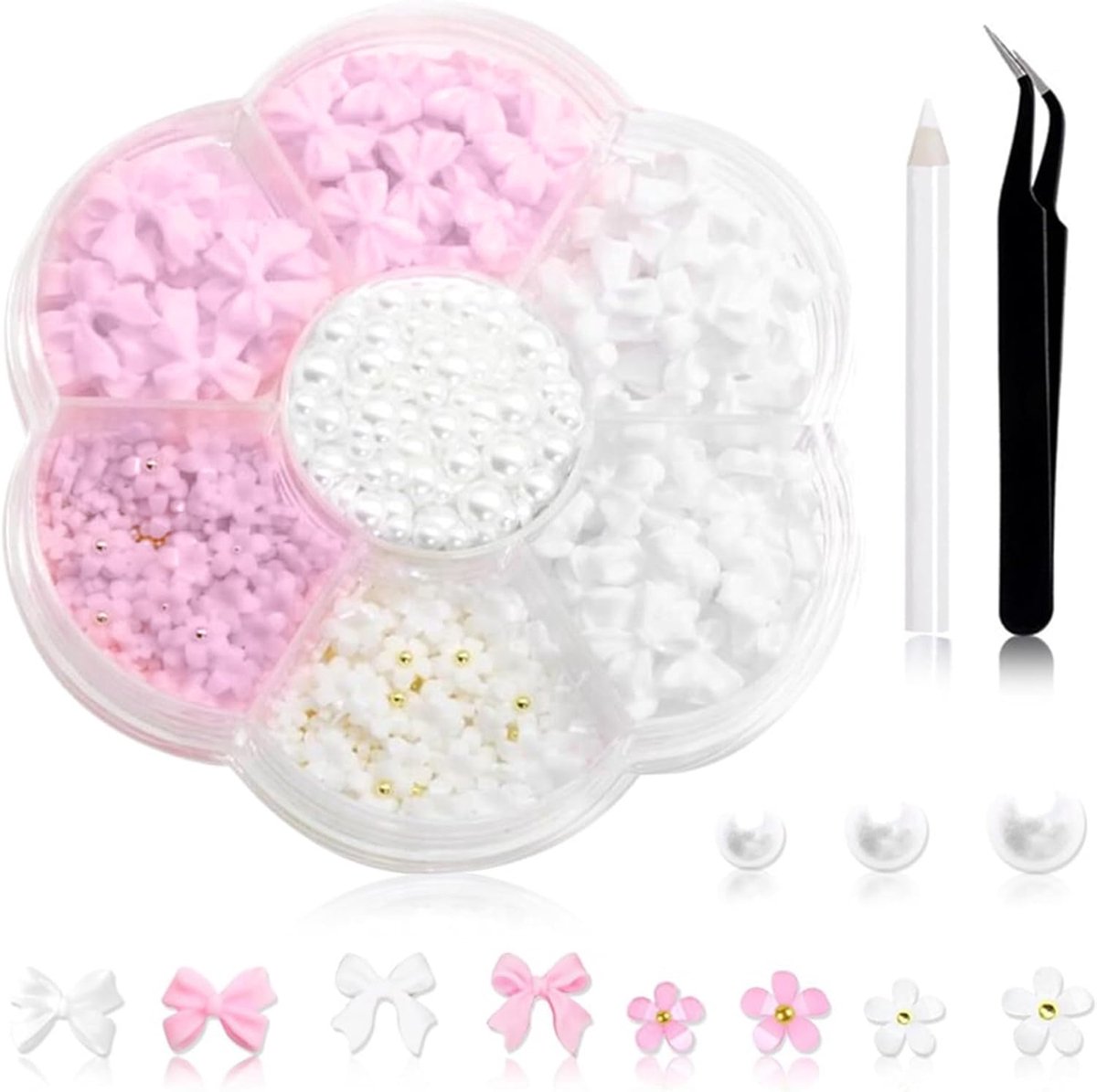 1 doos nail art bedels, schattige strik bloem bedels, nageldecoratie, strik nagelhanger, gemengde stijl