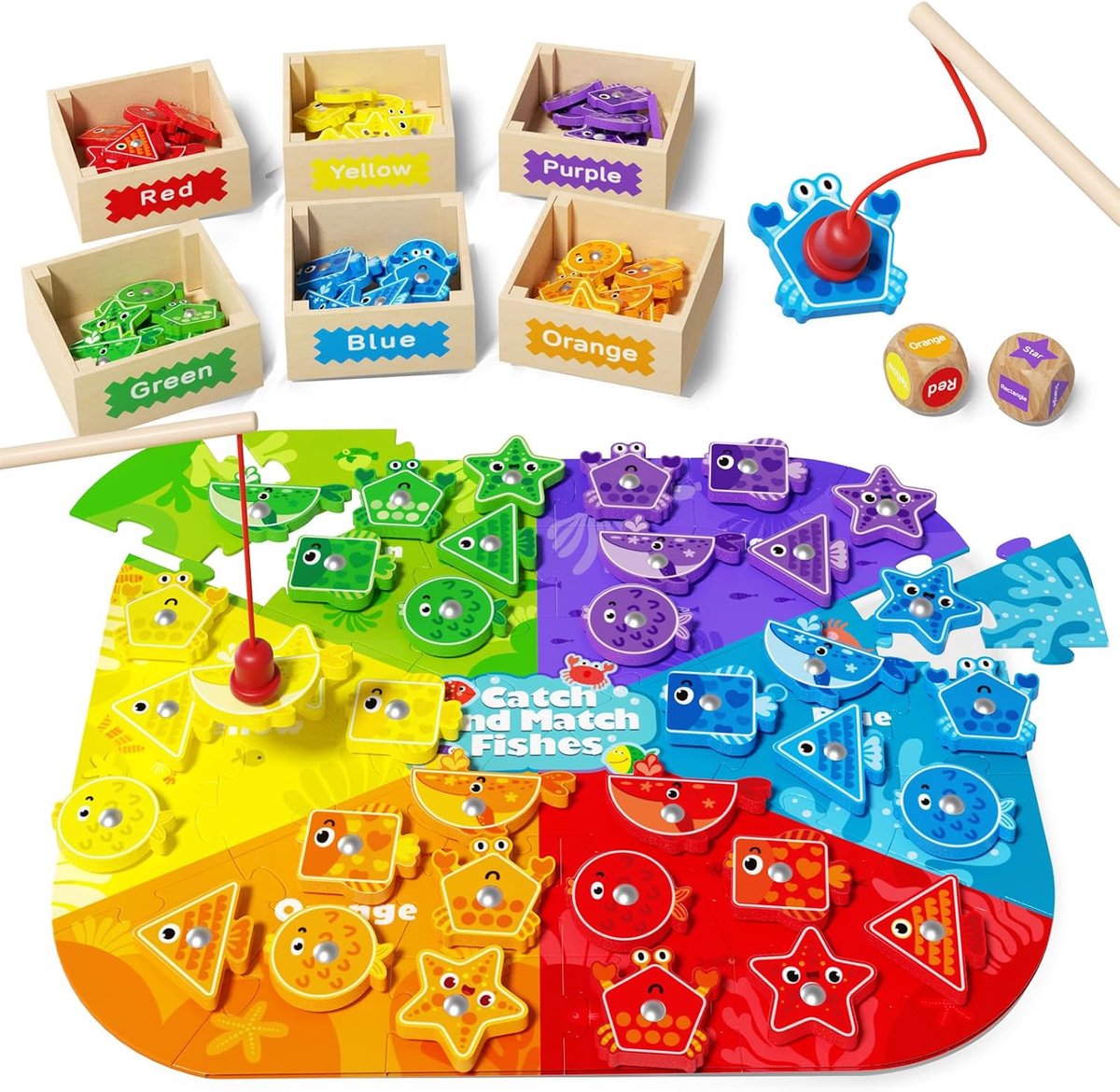 Speelgoed voor peuters van 1-3 jaar,magnetisch visspel voor kinderen van 2-4 jaar,educatief speelgoed met kleuren- en vormensorteerder, houten doos en puzzel voor jongens en meisjes van 3-5
