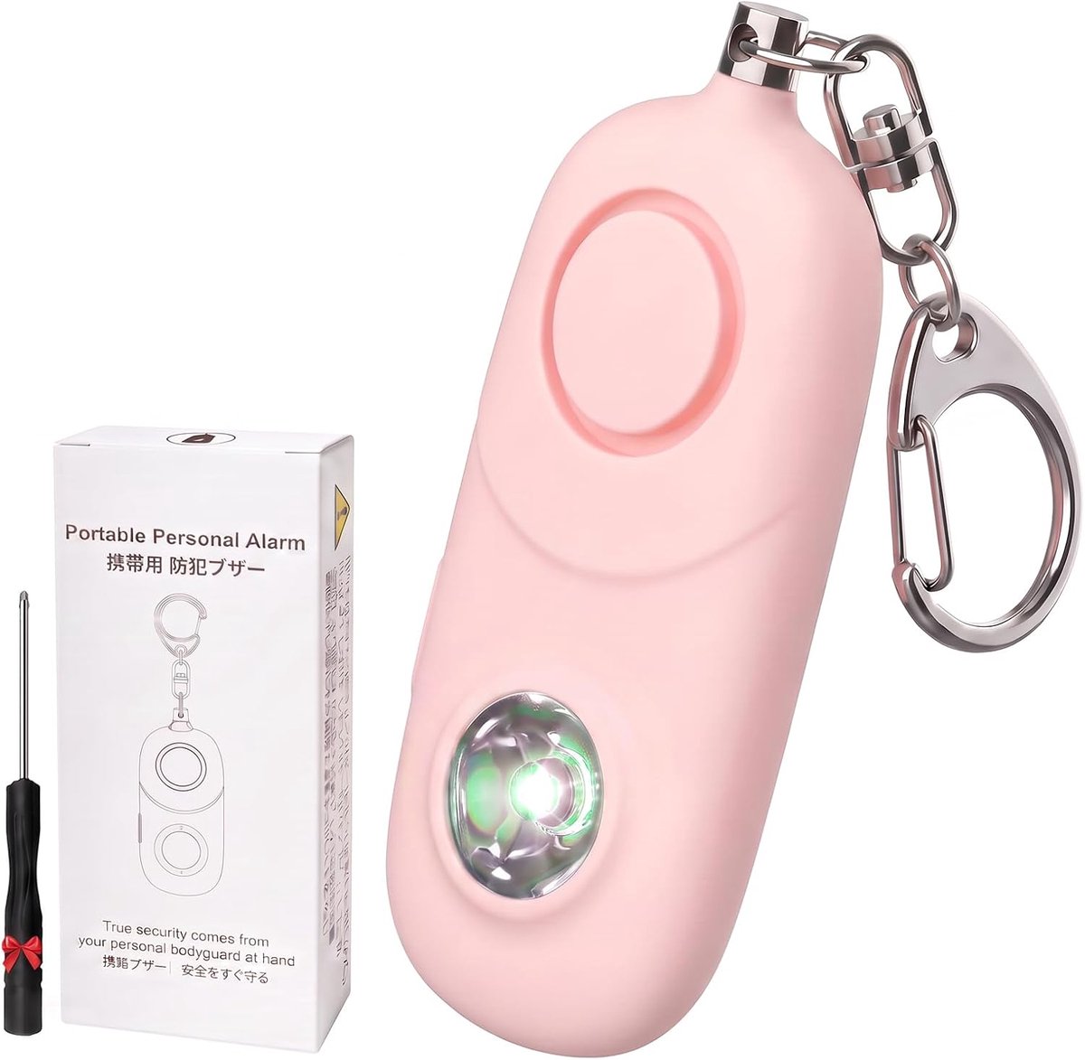 135 dB persoonlijk alarm, sleutelhanger met stroboscooplicht, luide sirene voor veiligheidsalarmen voor vrouwen, kinderen, studenten, senioren, noodzelfverdediging, nachtsport (roze)