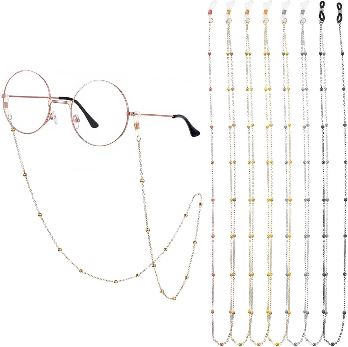 7 stuks brillenketting voor dames, hangende metalen brilband, verstelbare brillenketting voor heren en dames, universele brillenkoord, geschikt voor zonnebrillen, monturen
