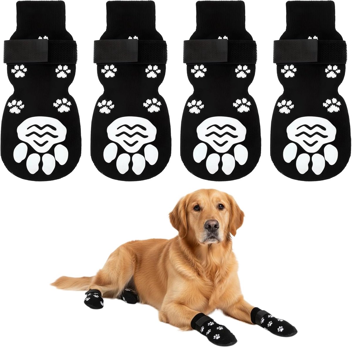 2 paar antislip hondensokken, pootbescherming voor honden met dubbele zijdelingse handgreep, trekcontrole op houten vloeren voor kleine, middelgrote en grote honden (S)
