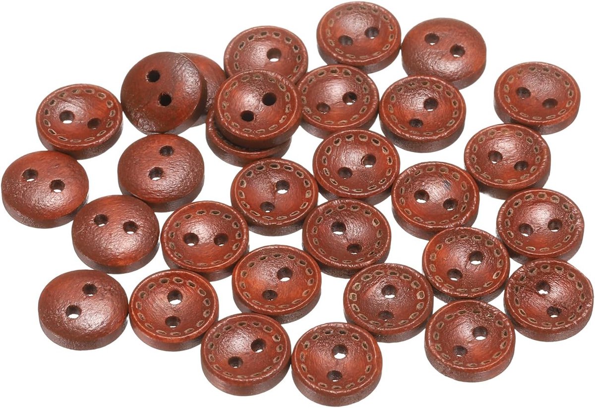Knopen 3/8 inch (10 mm) 2 ronde gaten houten knopen voor het naaien van decoratief handwerk voor kleding, doe-het-zelf handwerk, decoratie, rood bruin