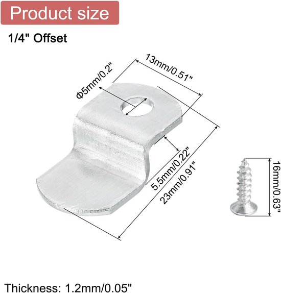 10 stuks 1/4" offset canvas clips, fotolijst, spiegelclips, Z-vorm, canvas schilderijmontage, clips met 1 montagegat met schroeven, zilver — afbeelding 4