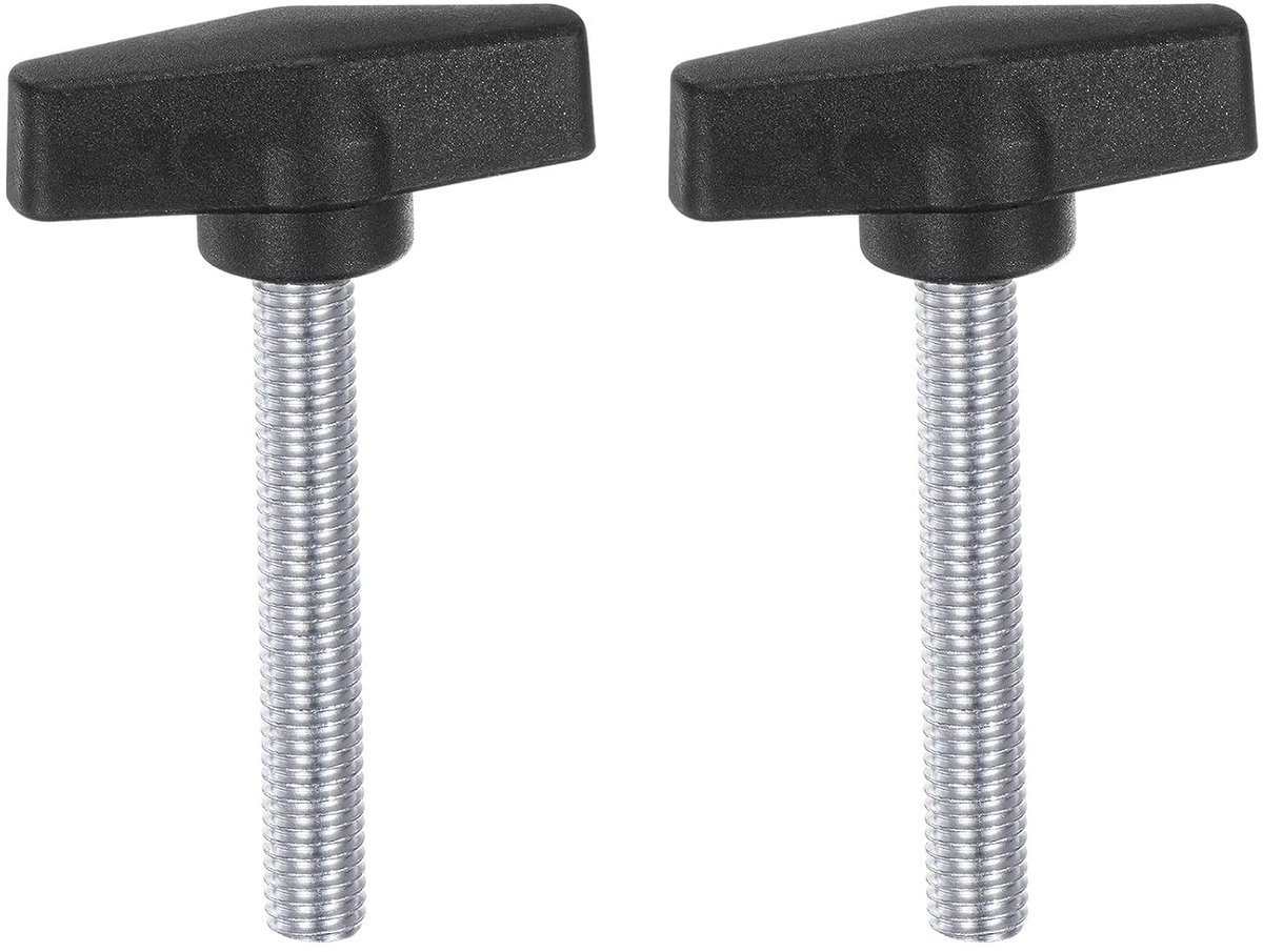 2 stuks kartelschroeven met T-vleugelknoppen M10 x 50 mm kunststof T-kop koolstofstaal 55 mm schroefdraadbout klemschroef vleugelschroef handgrepen klemknop voor machine