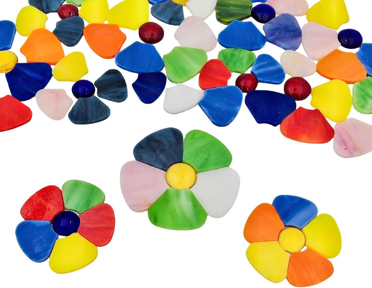 Mozaïektegels met Bloemen - Kit met 12 Bloemen met Bloemblaadjes en Platte Kralen voor DIY Handwerk, Huisdecoratie en Tuinkunst (Gemengde Kleur)