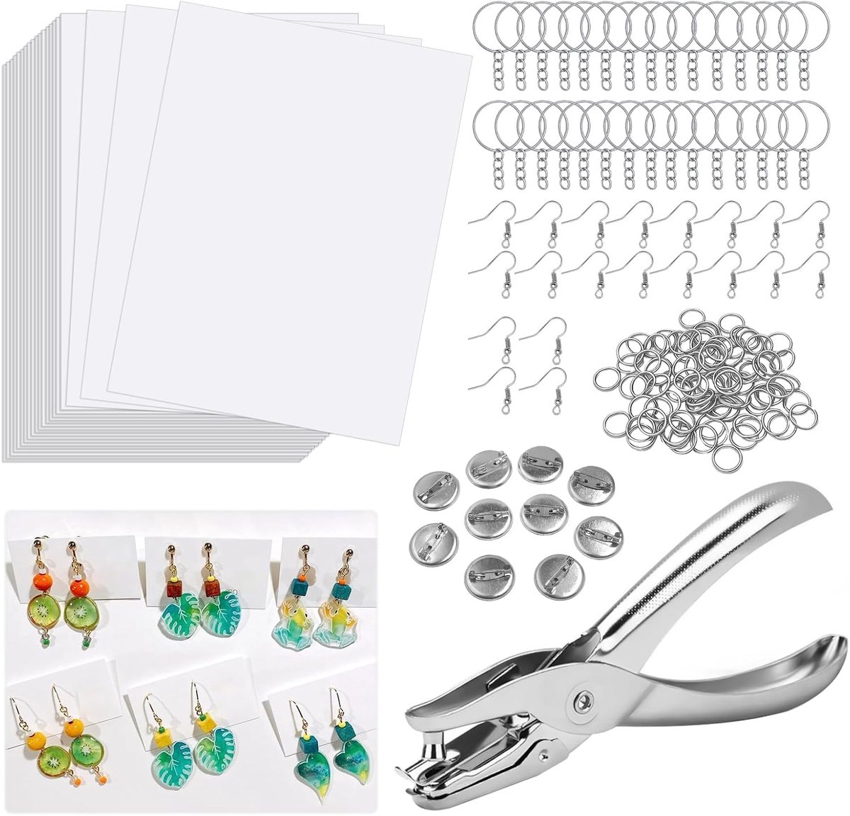 lompyeu 181 stuks krimpfolieset, krimpfolie voor het knutselen met 20 blanco krimpfolie, perforator, oorhaken, broches en sleutelhangers, krimpfolieset voor kinderen, doe-het-zelf handwerk decoraties