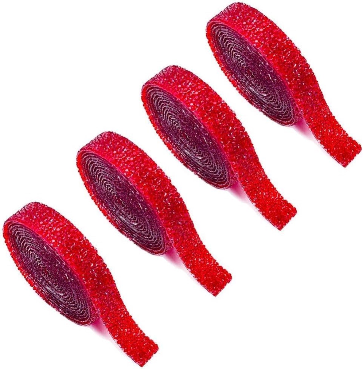 4 rollen zelfklevende rode hars strass lint met kristallen, glitter hars diamant riem, sprankelend diamant lint, bling stickers, kristallen lint voor DIY kunst en knutselen, 10 mm