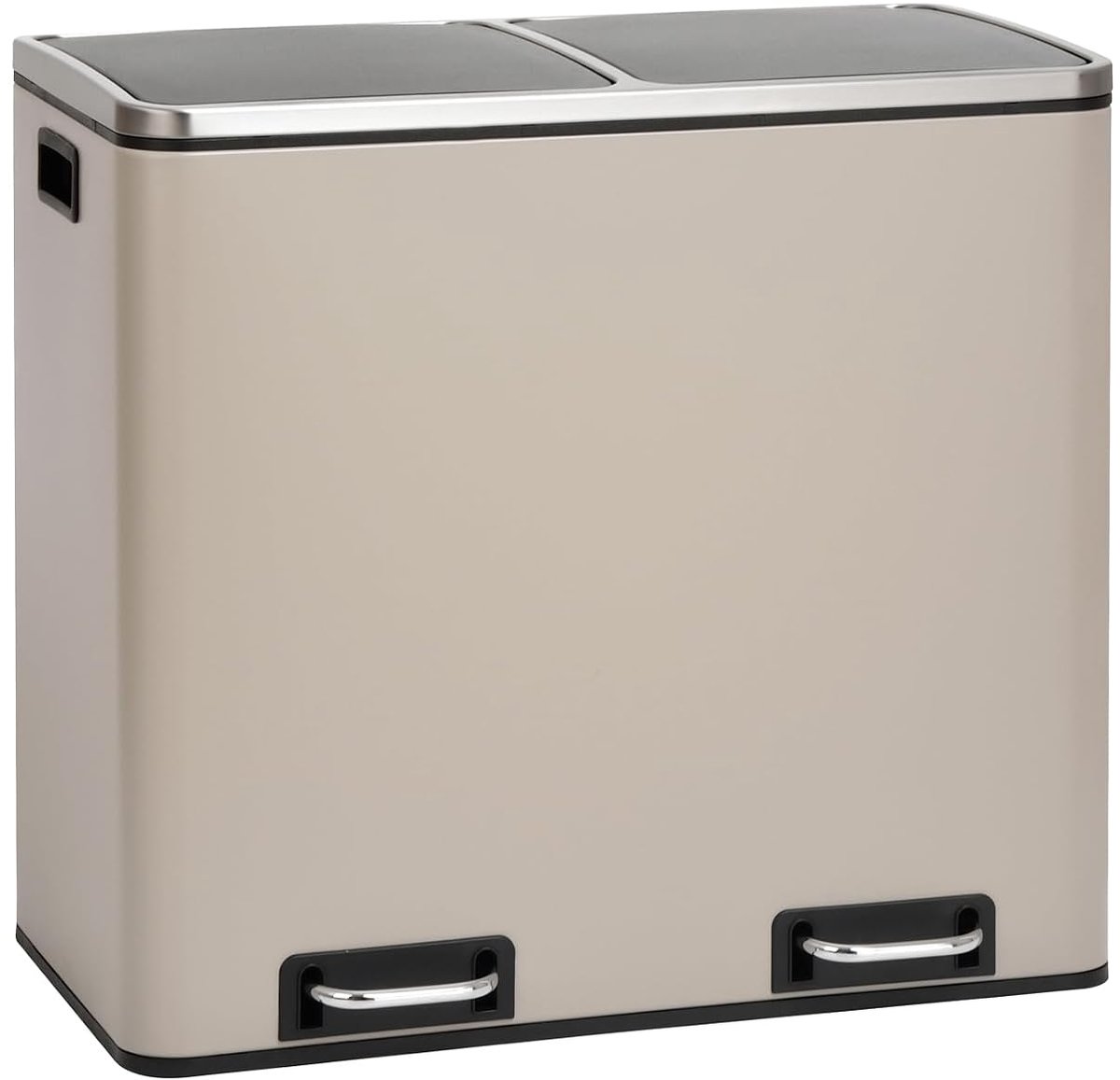 TM2X24 Pedaalemmer, 2 x 24 liter, afvalscheiding, afvalscheidingssysteem, 2 vakken, softclose-deksel, staal, taupe