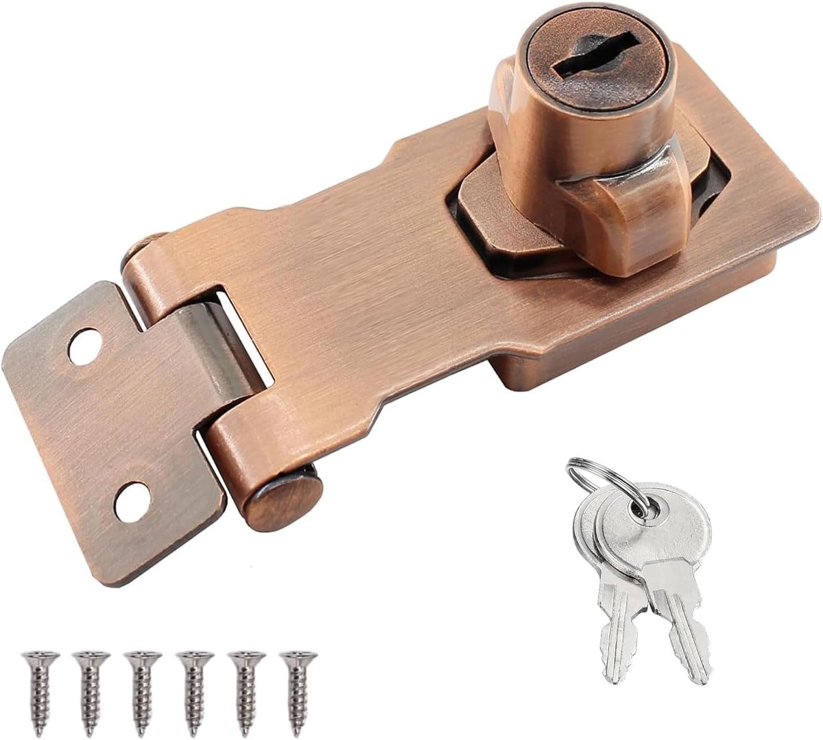 deurvergrendeling met sleutel, veiligheidsslot en nietje, roestvrijstalen grendelgesp, voor kasten, kast, lade, kast, slaapkamer, voordeur (rood brons, 7 inch)