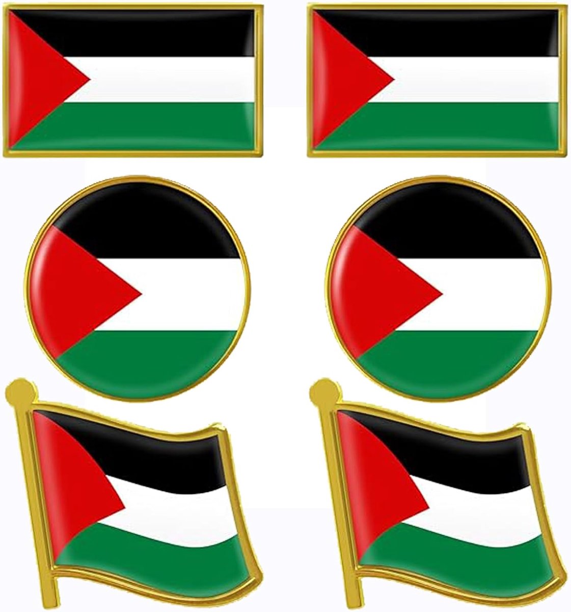 6 stuks Palestijnse broche in 3 verschillende designs – metaallegering geëmailleerd – accessoires met Palestijnse vlag