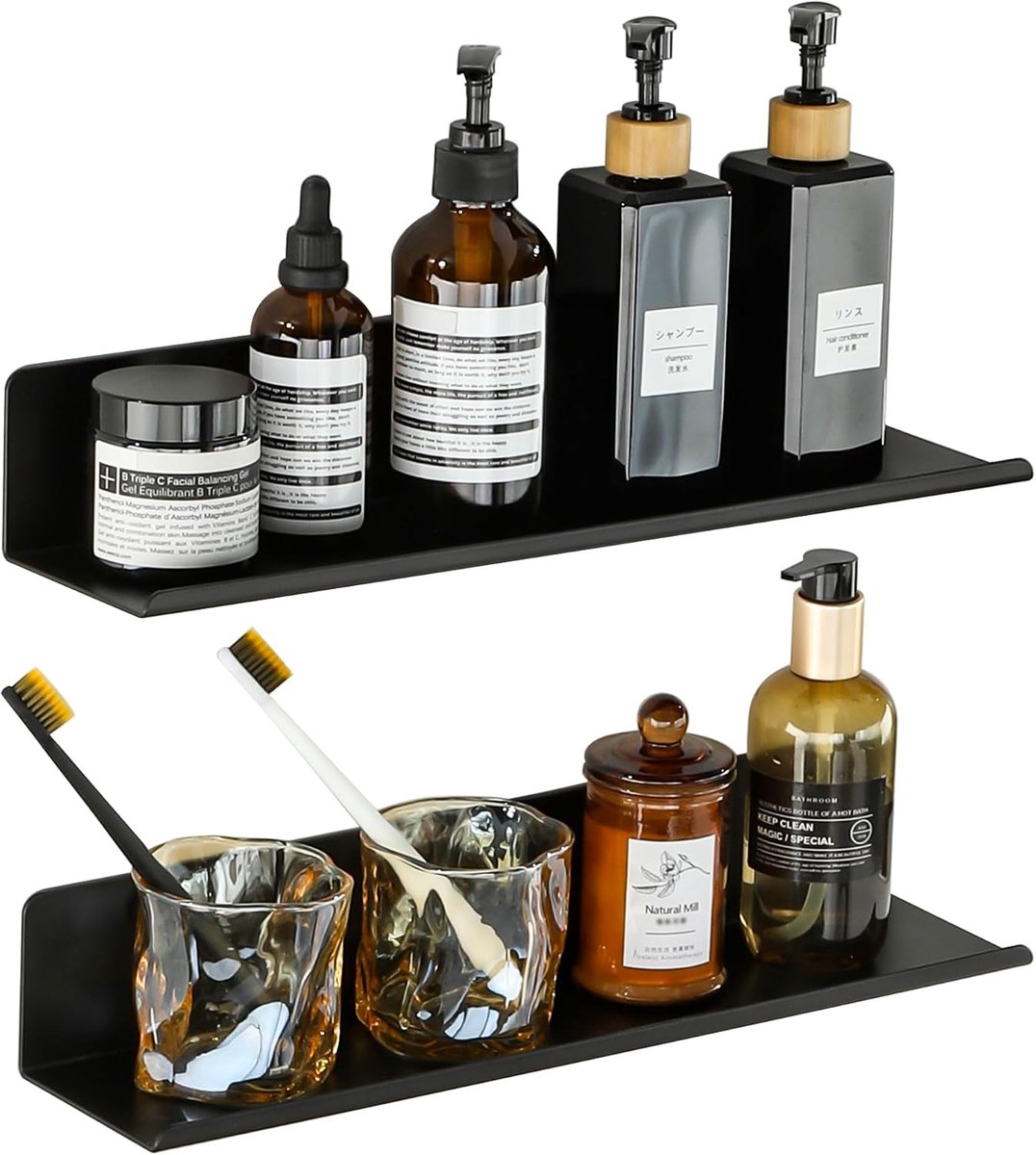Zwevende wandplank, 40cm, zwart, 2 stuks | Metaal,Fotoplank zonder boren & Schroefmontage, badkamer plank, wandrek voor woonkamer, slaapkamer, keuken