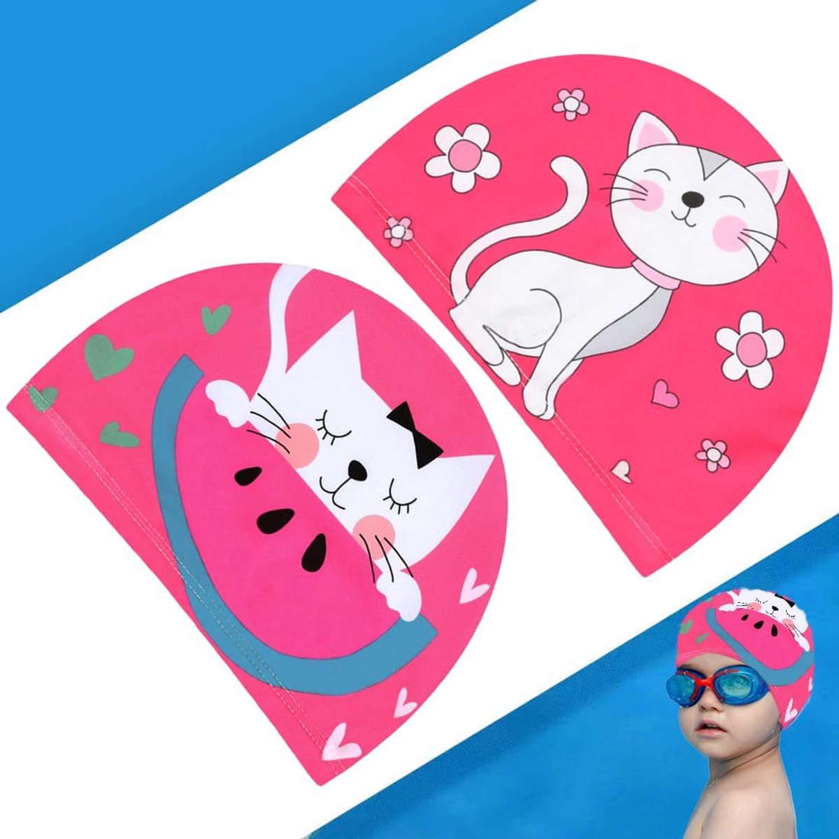 2 stuks roze kinderbadpet, meisjes zwempet, Newborn zwempet, zwembadpet voor meisjes van 1 tot 7 jaar zwembad pet meisje