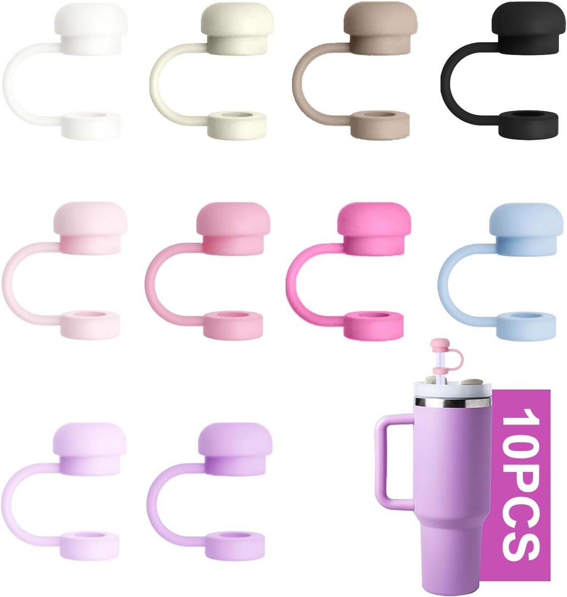 10 stuks rietafdekkingen voor Stanley Cup accessoires, 9-10 mm stofdicht siliconen rietdeksel accessoires in 10 verschillende kleuren, rietaccessoires voor Stanley Tumbler 30/40 oz