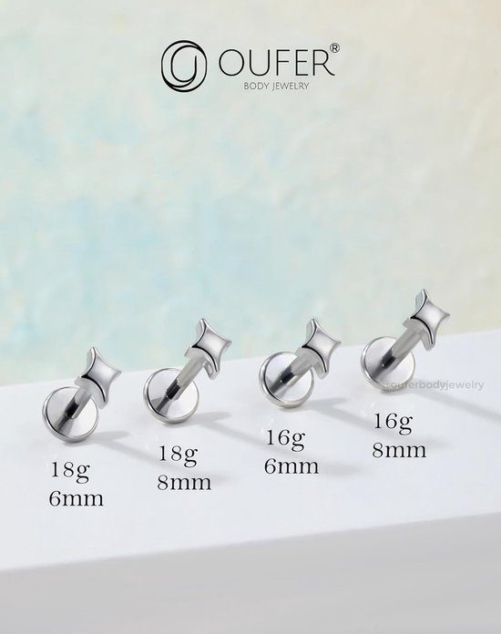 Body Piercing Labret Jewellery Titanium Labret Stud 16G/18G 6/8mm Threadless Lip Tragus Conch Earring Push in Helix Medusa Monroe Stud Cartilage Lobe Flat back Earring — afbeelding 3