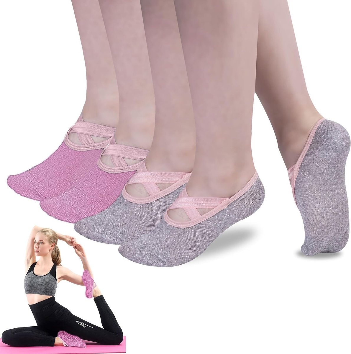 Sokken met handgrepen voor vrouwen, grip voor yoga, ballet, blote voeten, workout, antislip, atletische sokken
