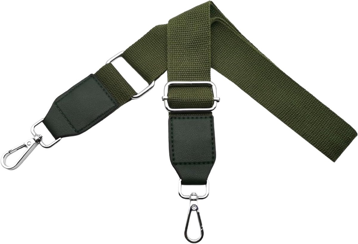 Schouderriem voor handtas, verstelbaar, met karabijnhaak, zilver, 3,8 cm, brede riemen met leer, voor dames, voor crossbody, doe-het-zelf, accessoires, groen, Q2-07